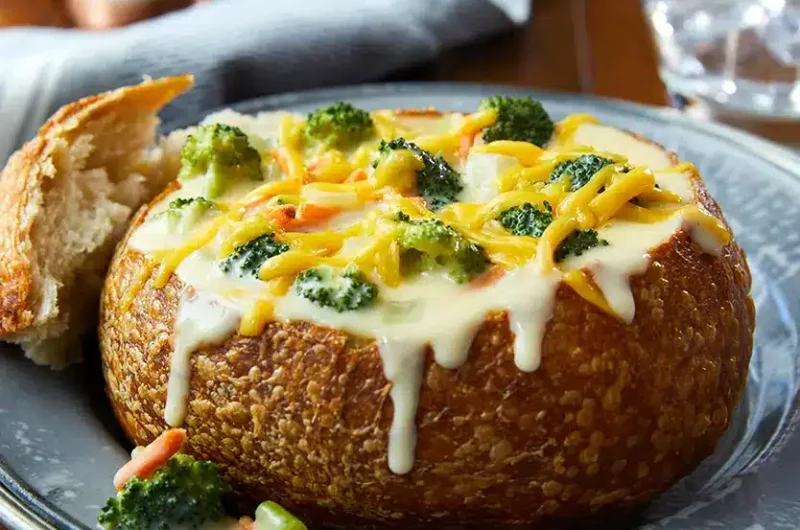 Broccoli Cheddar Soup in a Bread Bowl