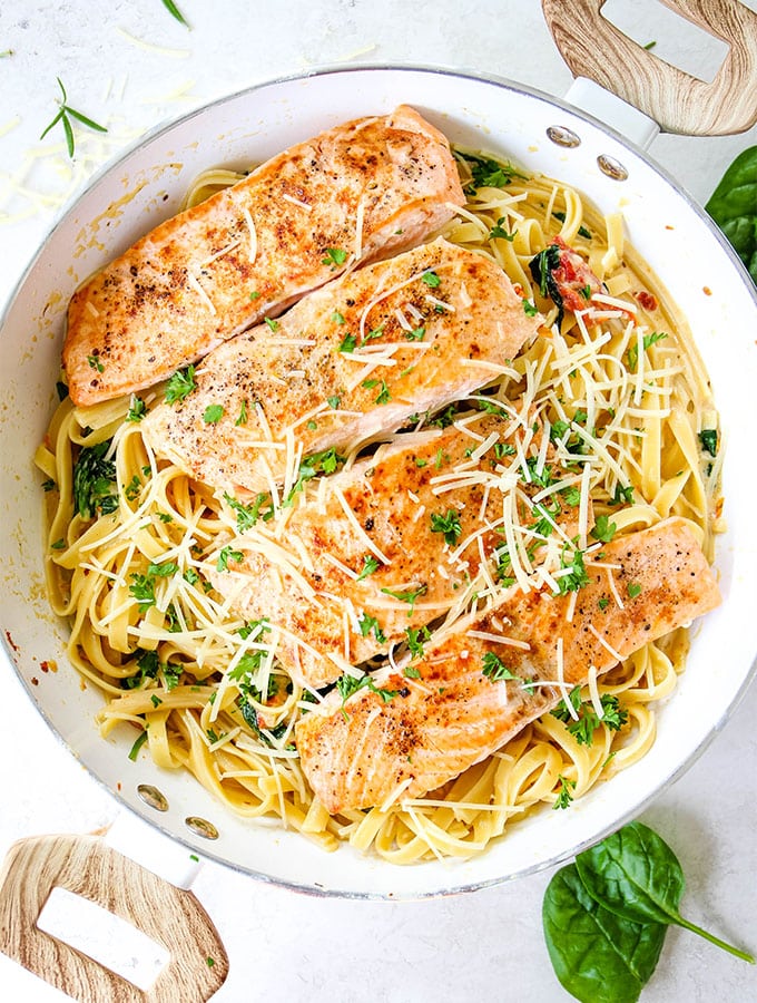 Creamy Tuscan Salmon over Angel Hair Pasta Recipe