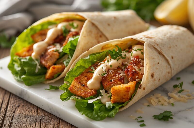 Chicken Caesar Salad Wraps with Parmesan Shavings