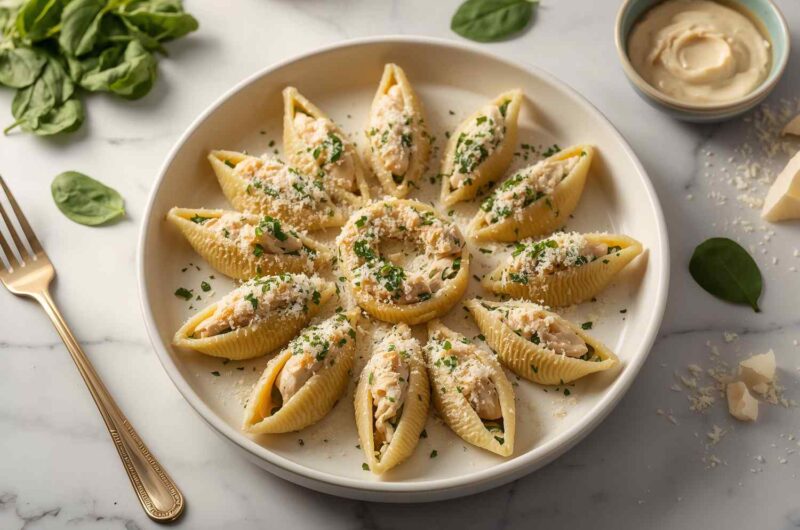 Chicken and Spinach Stuffed Shells with Alfredo Sauce