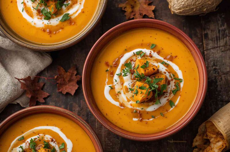 Roasted Acorn Squash Soup with Maple Drizzle