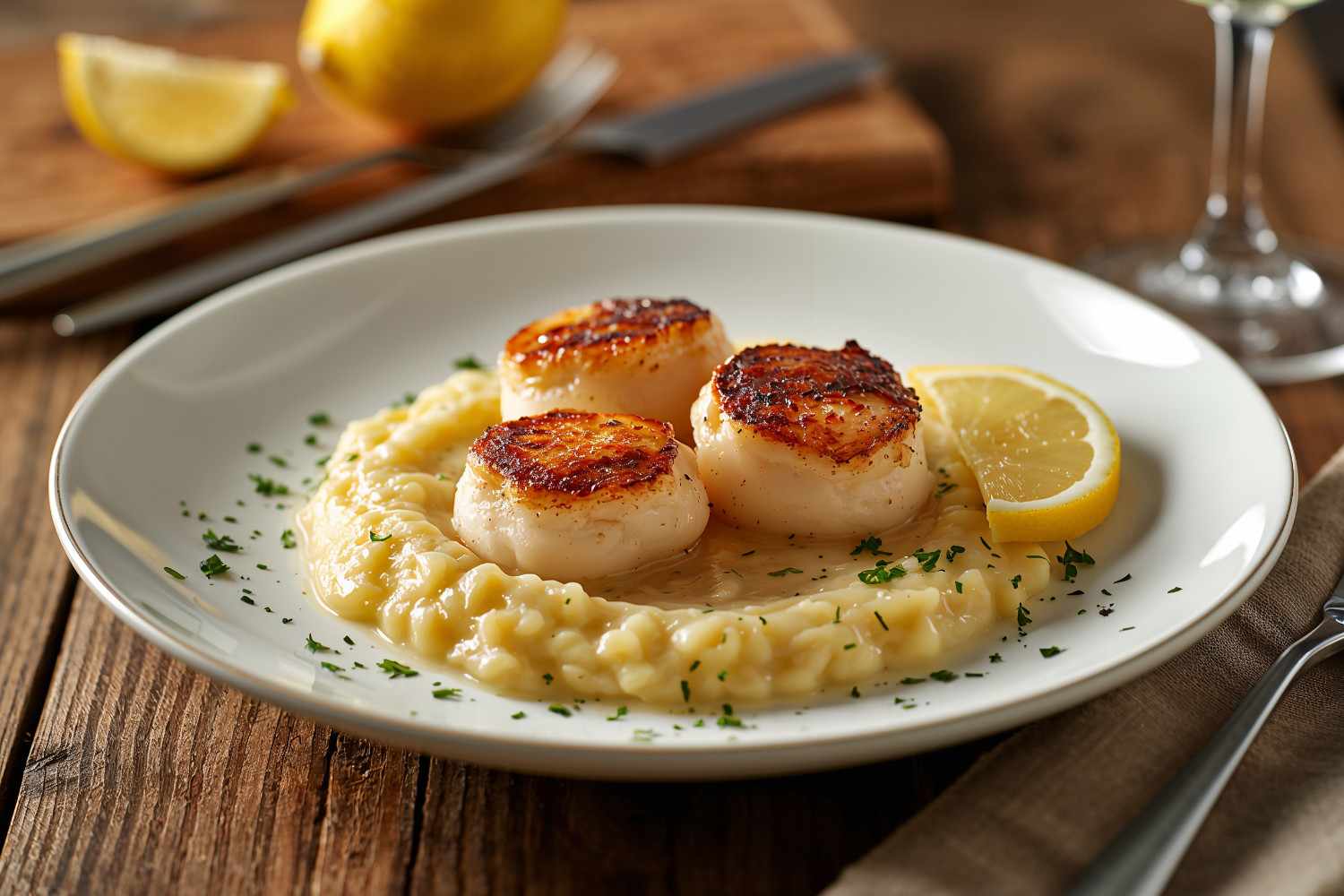 Butter Risotto Seared Scallops with Lemon Butter Risotto