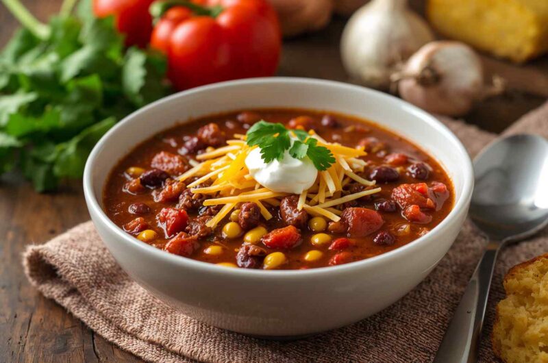 Three-Bean Chili with Corn and Tomatoes