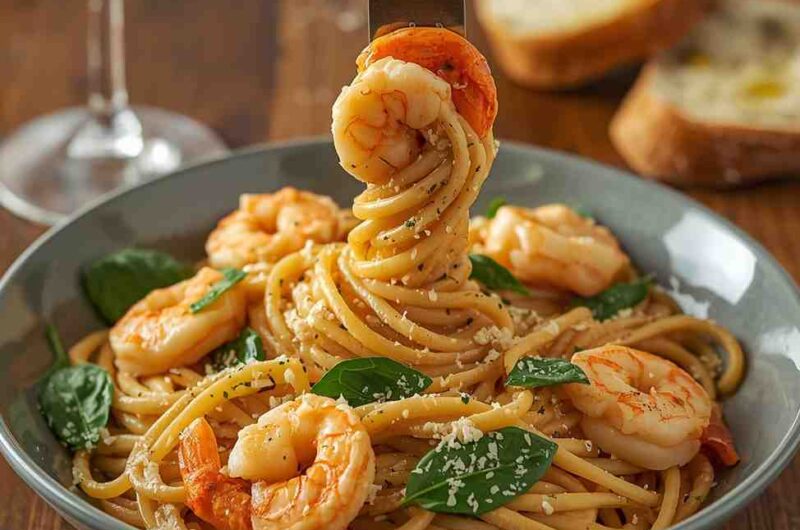 Creamy Lemon Garlic Shrimp Pasta with Spinach