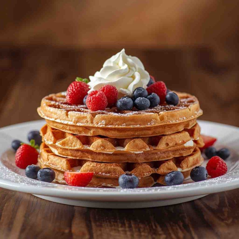 Crispy Belgian Waffles with Whipped Cream and Berries