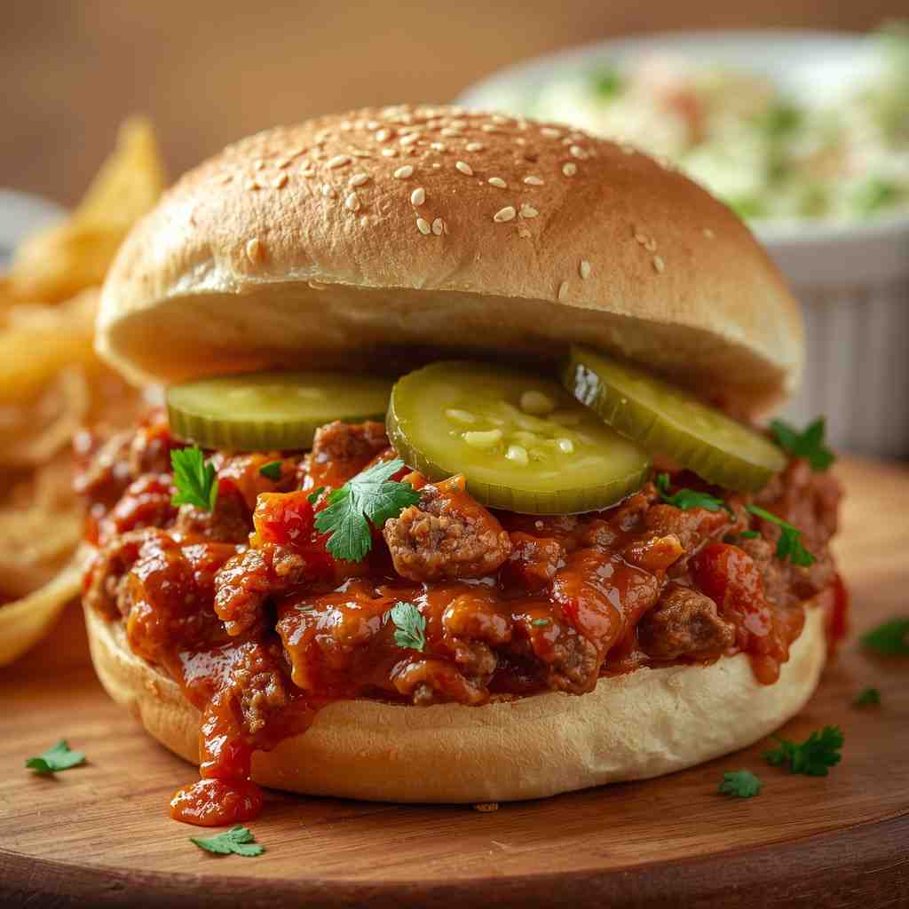 Ground Beef Sloppy Joes with Pickles