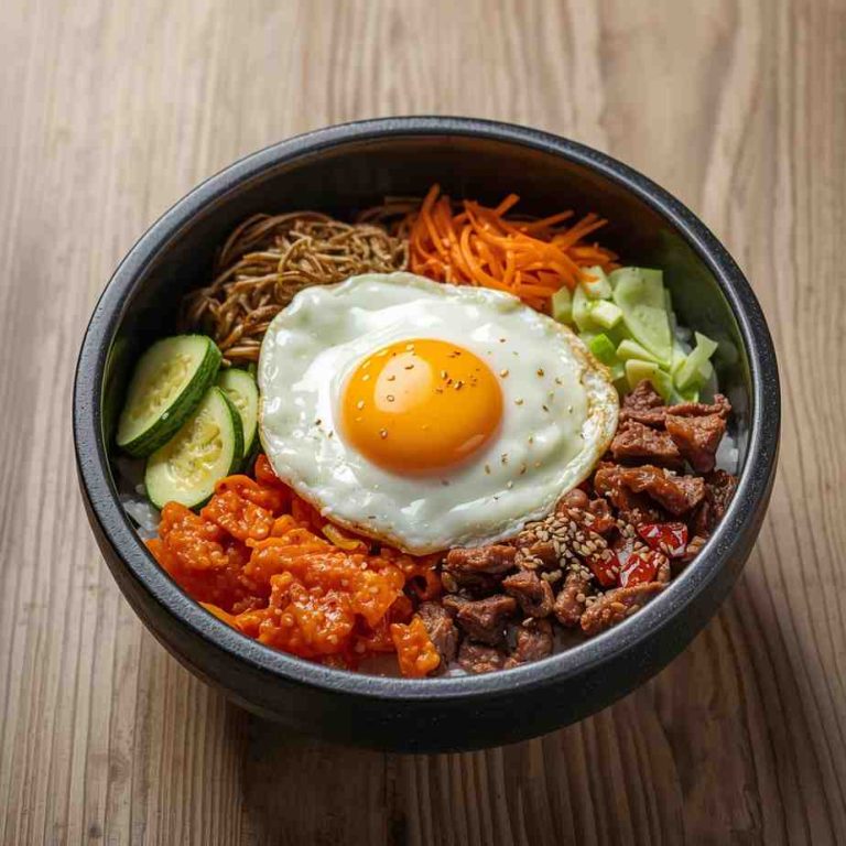 Korean Bibimbap Rice Bowl with Fried Egg