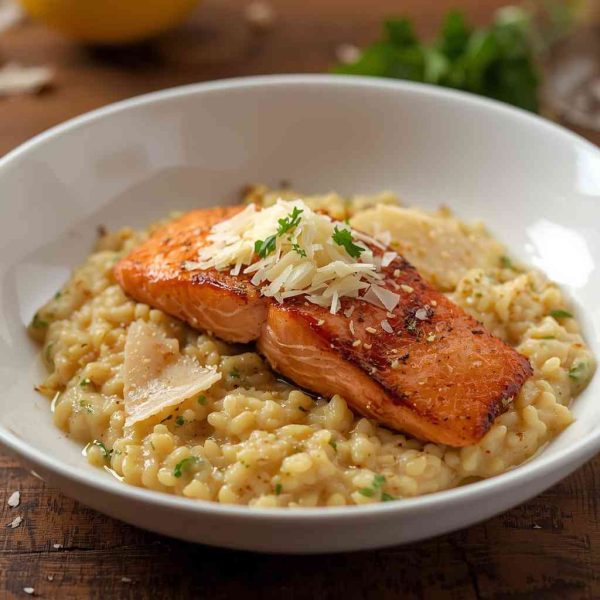 Salmon Risoto Lemon Garlic Salmon Risotto with Parmesan Cheese
