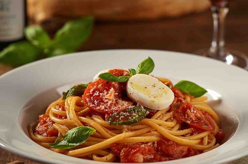 Tomato Basil Linguine with Fresh Mozzarella & Olive Oil