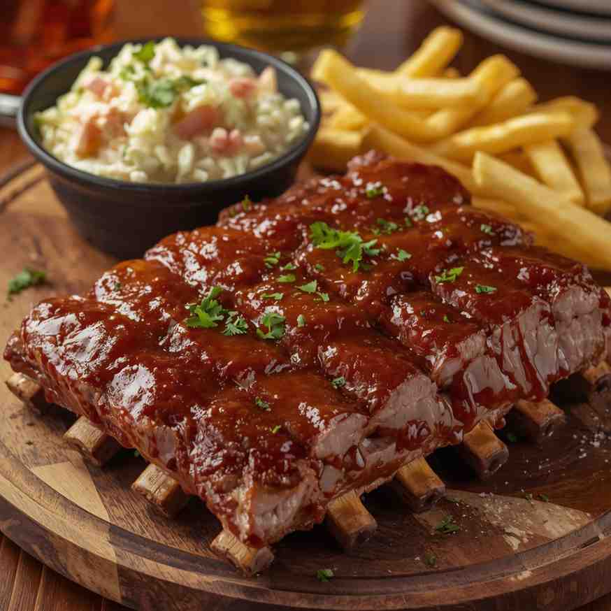 BBQ Ribs with Coleslaw and Fries