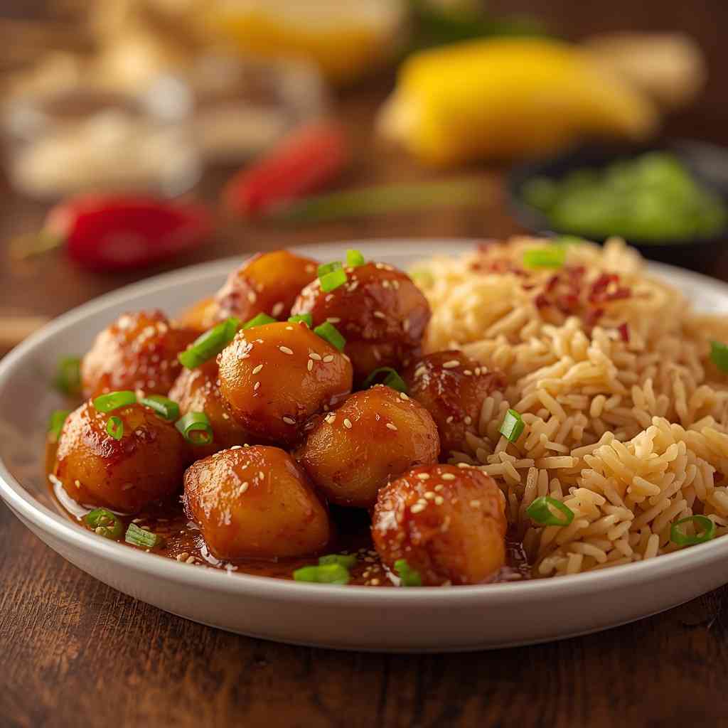 Menchie Fried Rice Chicken Manchurian with Fried Rice