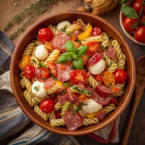 Italian Pasta Salad with Salami and Mozzarella