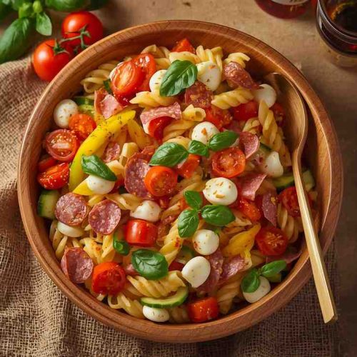 Italian Pasta Salad with Salami and Mozzarella