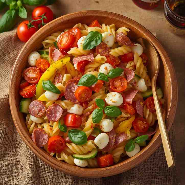 Italian Pasta Salad with Salami and Mozzarella