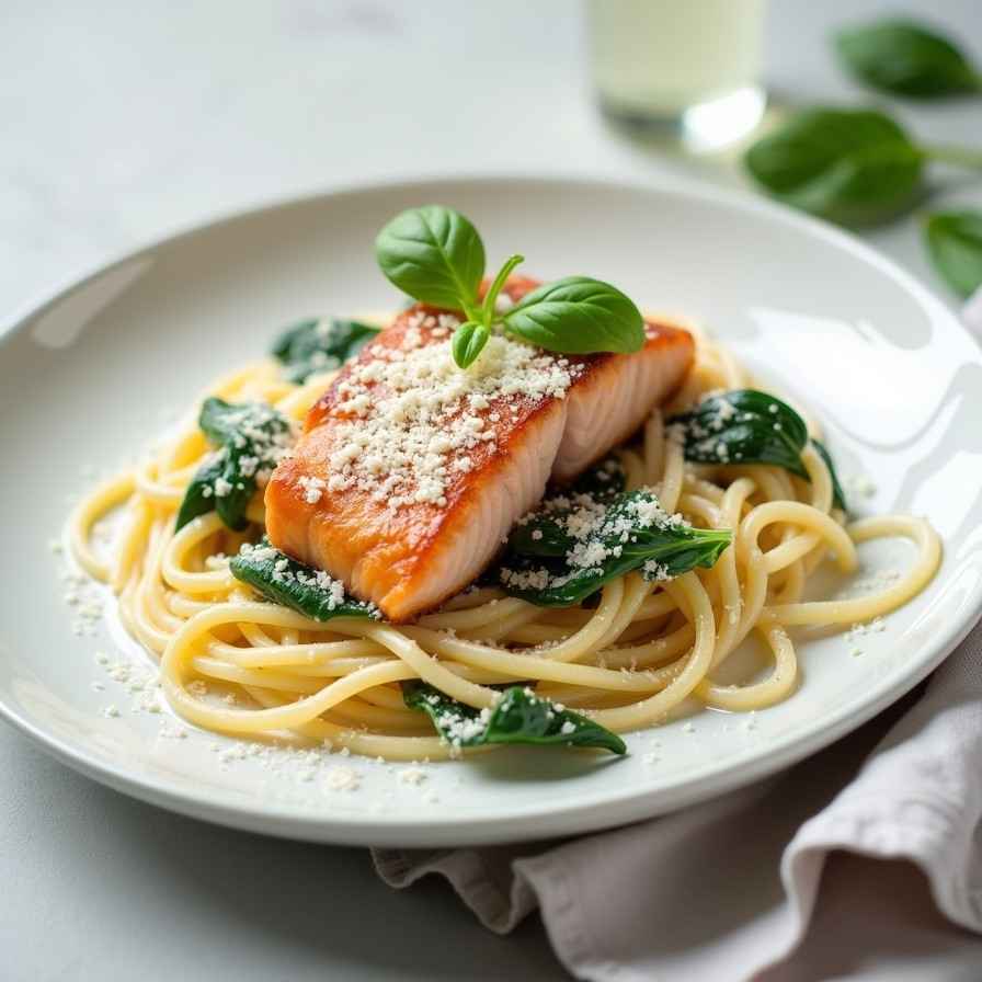 Creamy Garlic Parmesan Salmon Pasta with Spinach