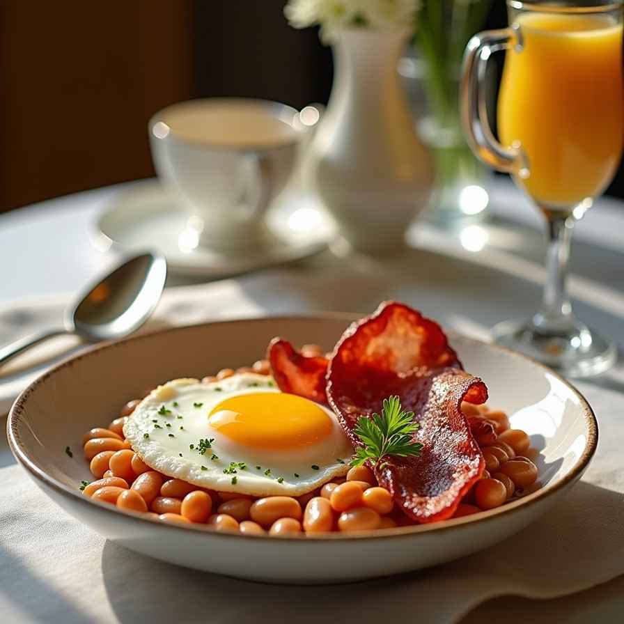 English Breakfast with Eggs, Bacon, and Beans