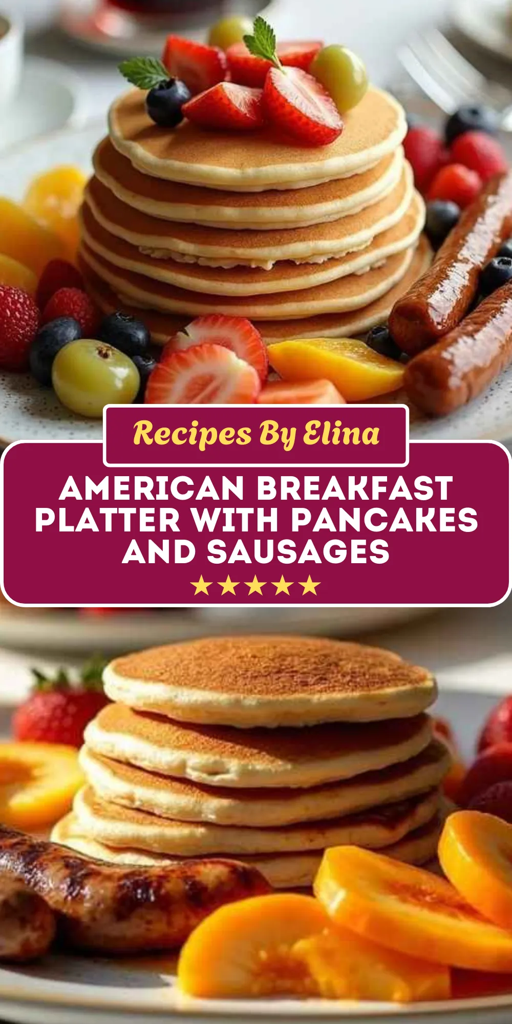 American Breakfast Platter with Pancakes and Sausages