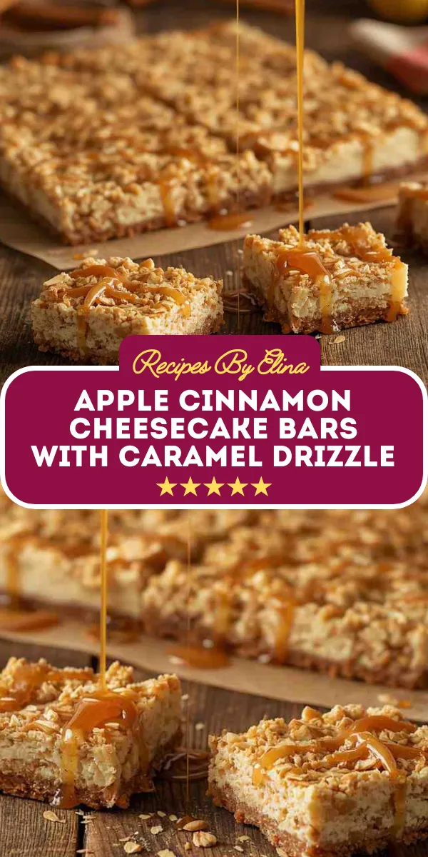 Apple Cinnamon Cheesecake Bars with Caramel Drizzle