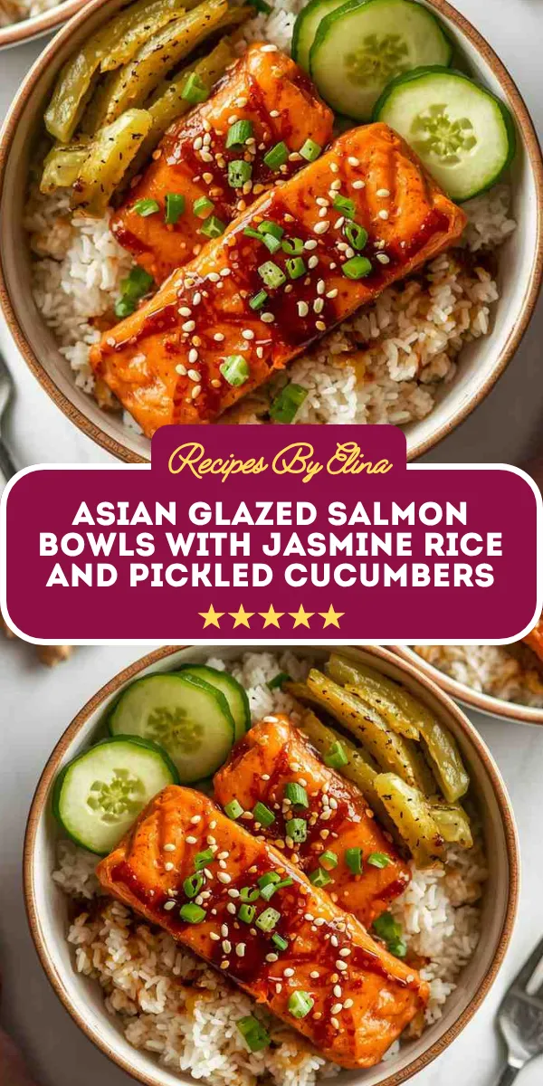 Asian Glazed Salmon Bowls with Jasmine Rice and Pickled Cucumbers