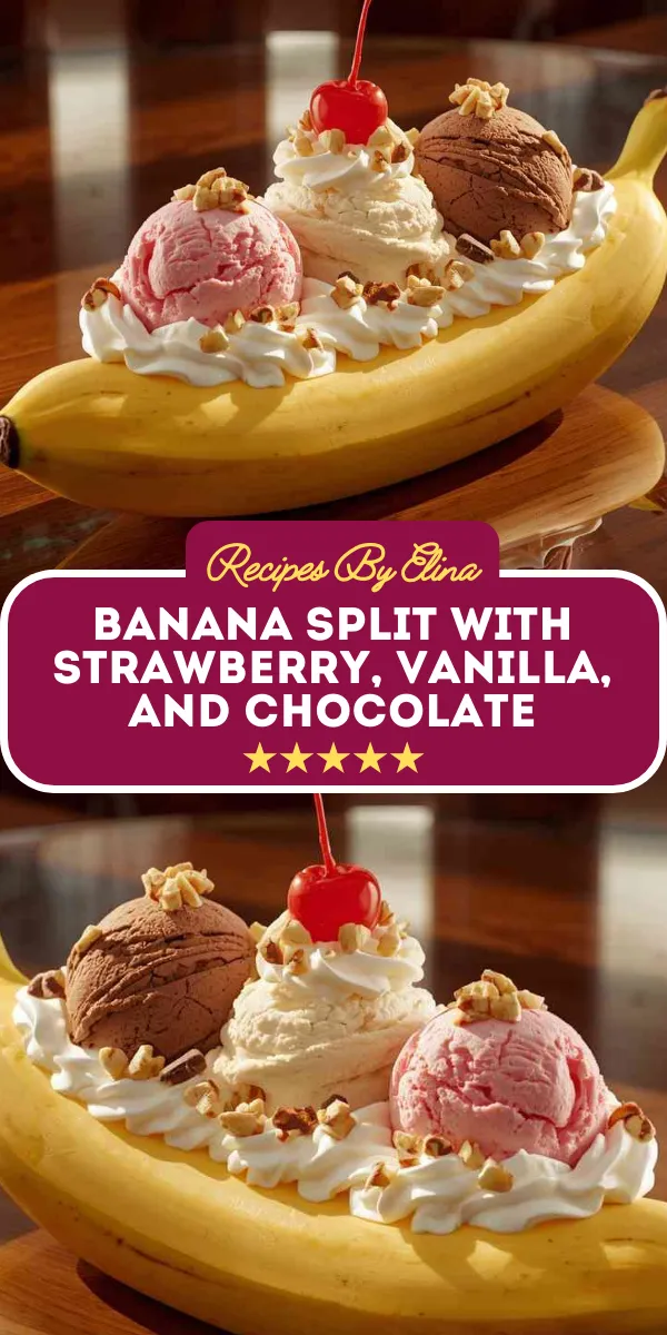 Banana Split with Strawberry, Vanilla, and Chocolate