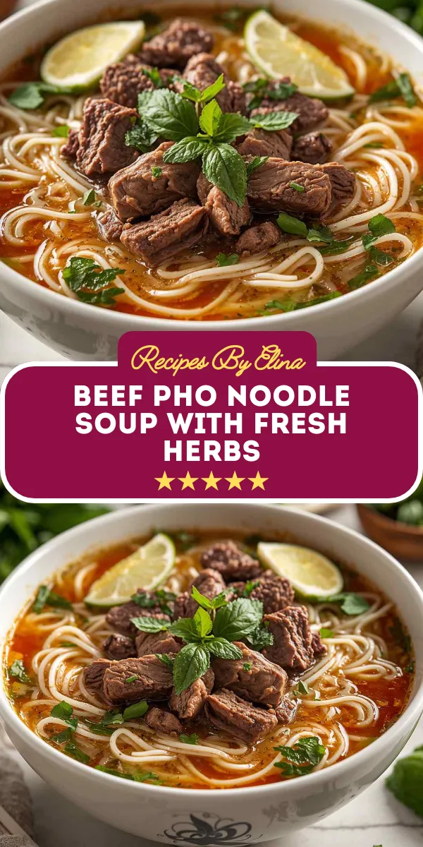 Beef Pho Noodle Soup with Fresh Herbs
