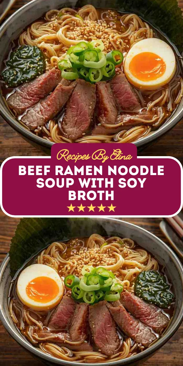 Beef Ramen Noodle Soup with Soy Broth