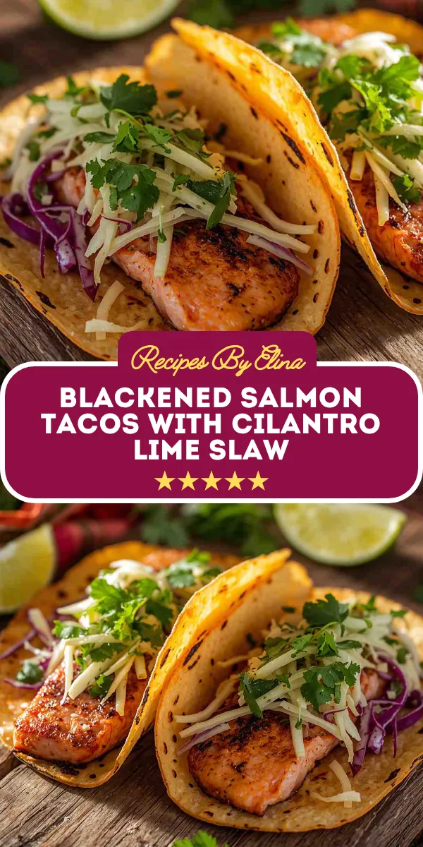 Blackened Salmon Tacos with Cilantro Lime Slaw