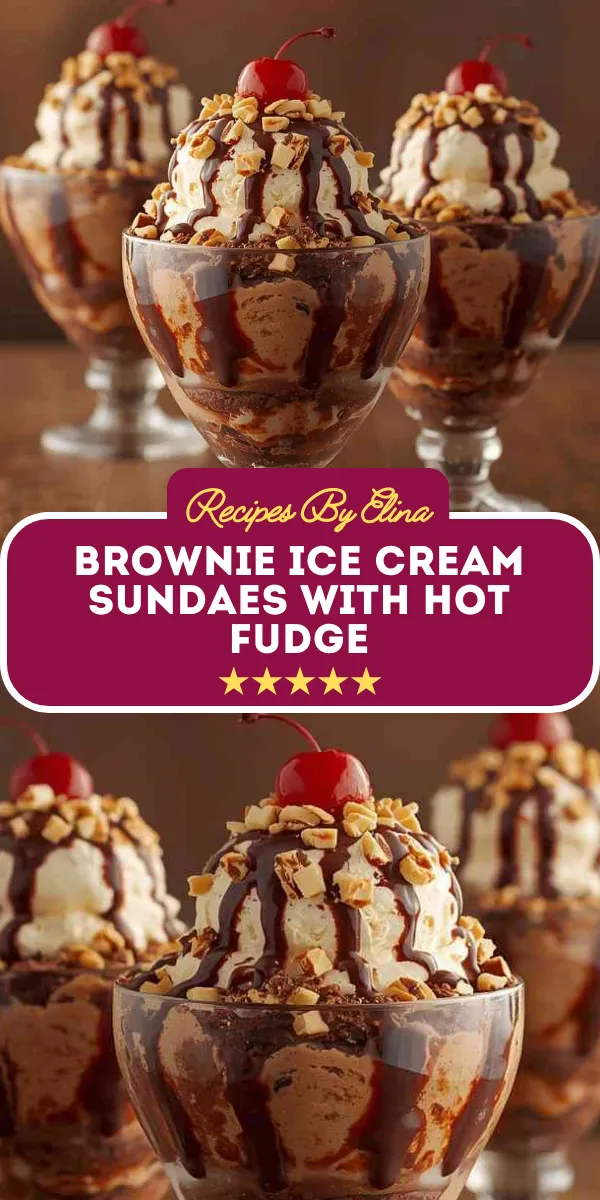 Brownie Ice Cream Sundaes with Hot Fudge