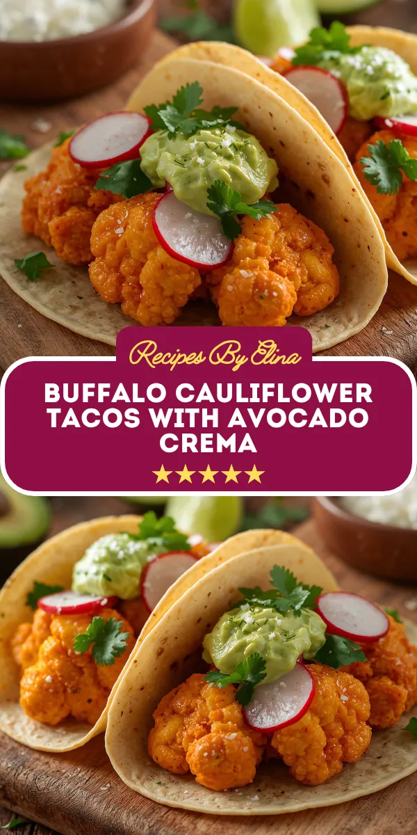 Buffalo Cauliflower Tacos with Avocado Crema