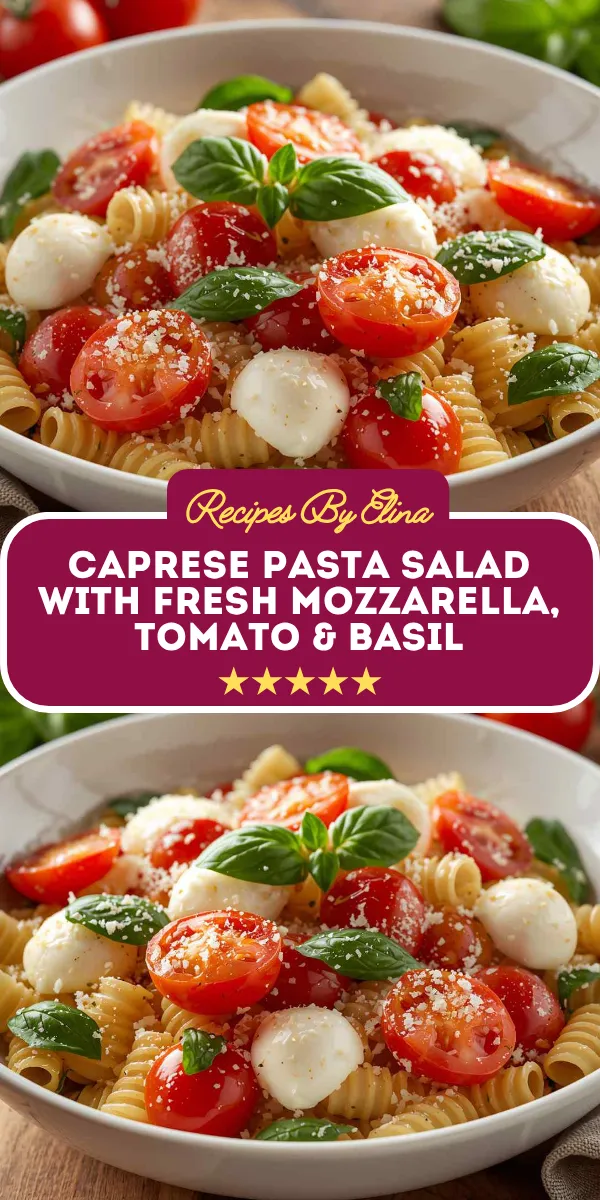 Caprese Pasta Salad with Fresh Mozzarella, Tomato & Basil