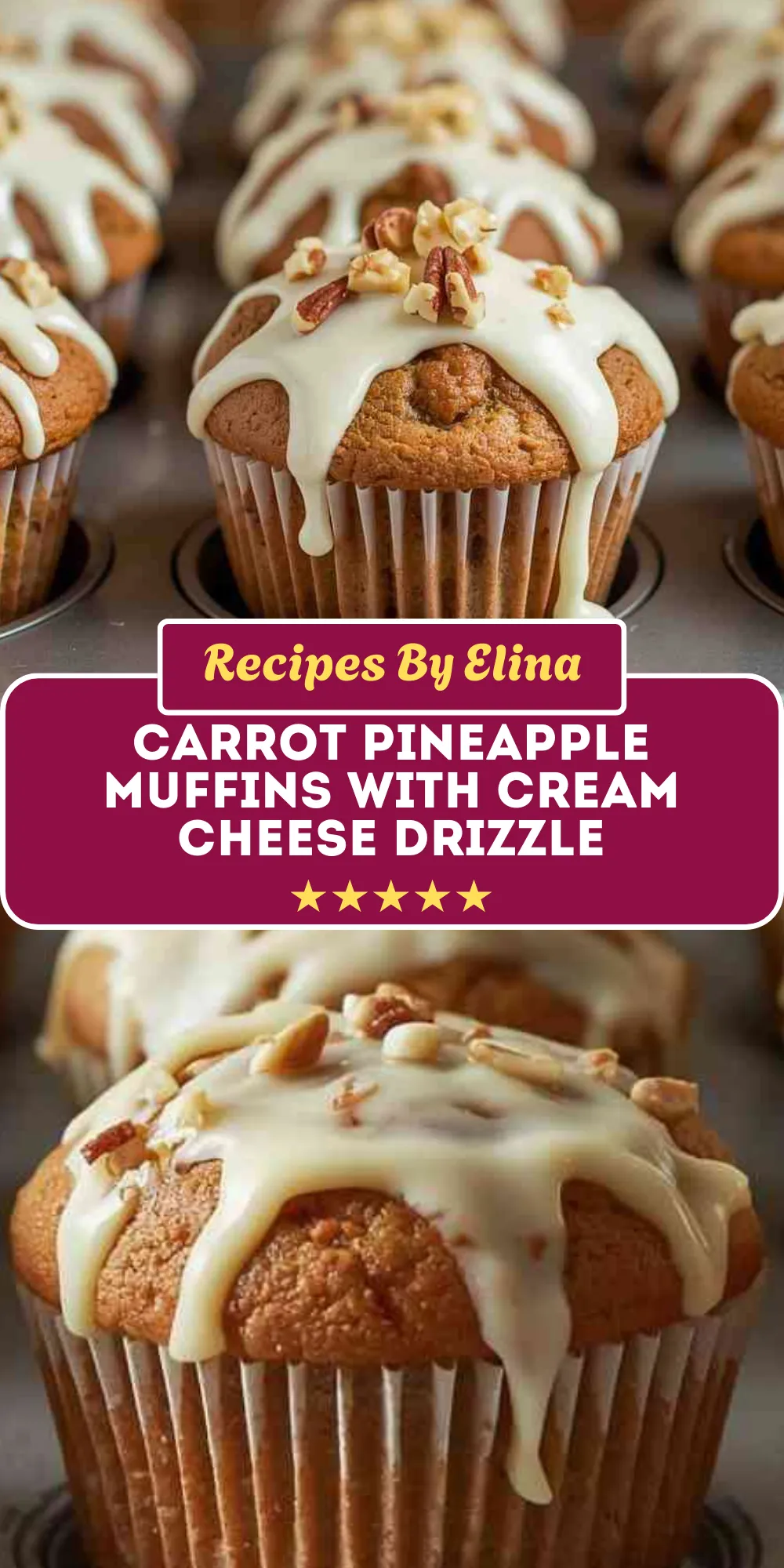 Carrot Pineapple Muffins with Cream Cheese Drizzle