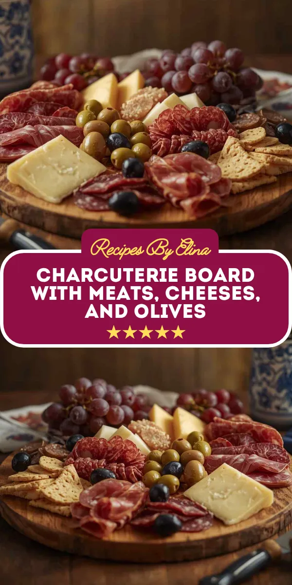 Charcuterie Board with Meats, Cheeses, and Olives