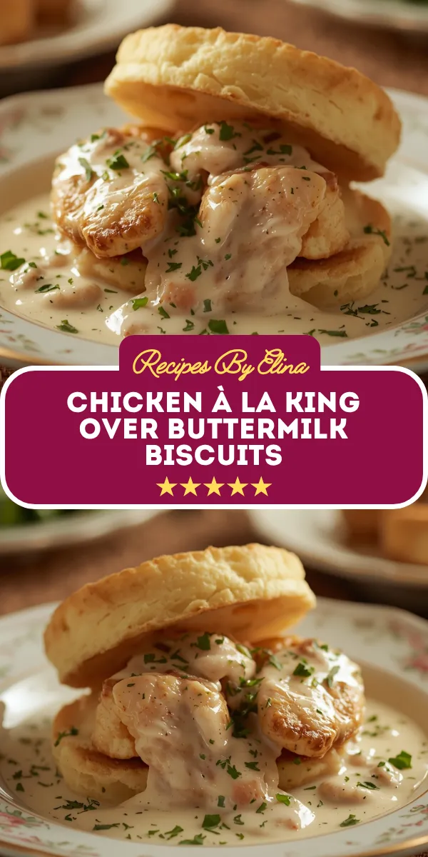 Chicken a la King over Buttermilk Biscuits