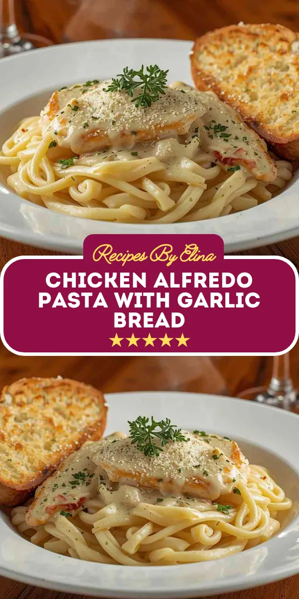 Chicken Alfredo Pasta with Garlic Bread