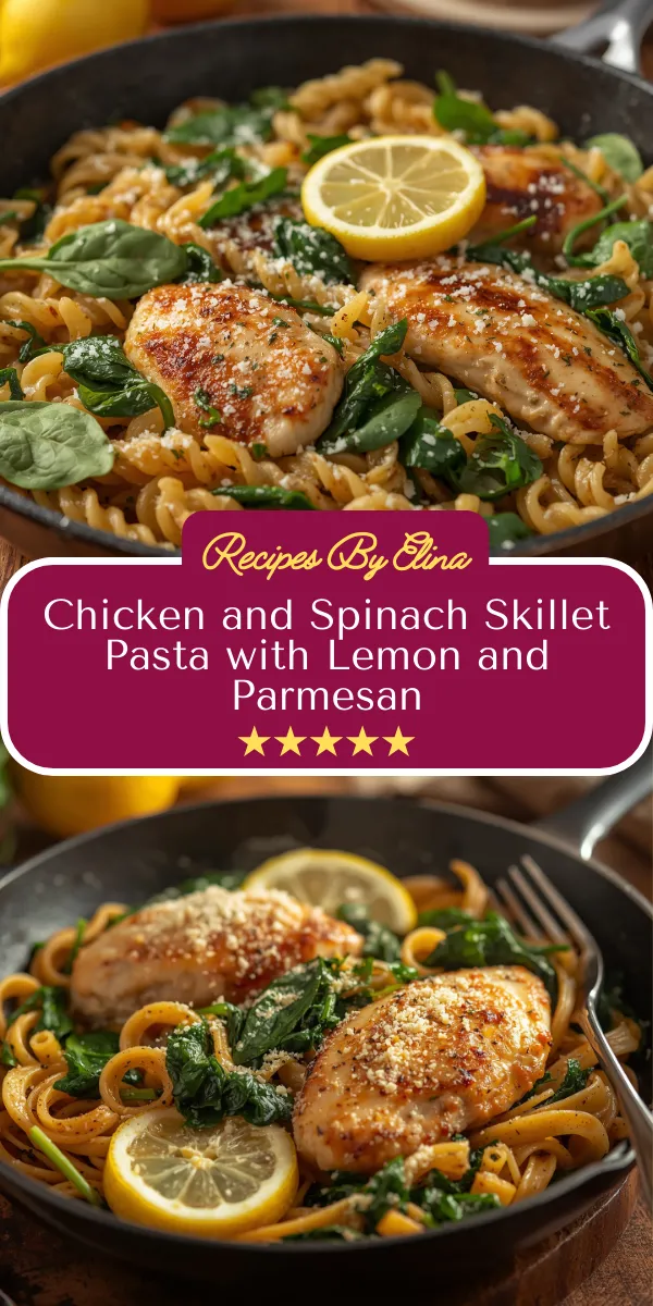 Chicken and Spinach Skillet Pasta with Lemon and Parmesan