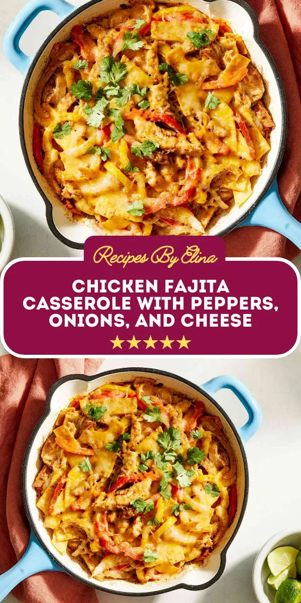 Chicken Fajita Casserole with Peppers, Onions, and Cheese