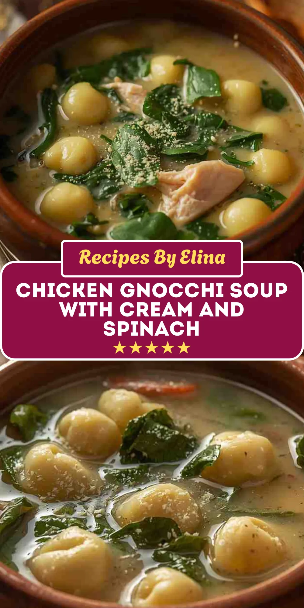 Chicken Gnocchi Soup with Cream and Spinach