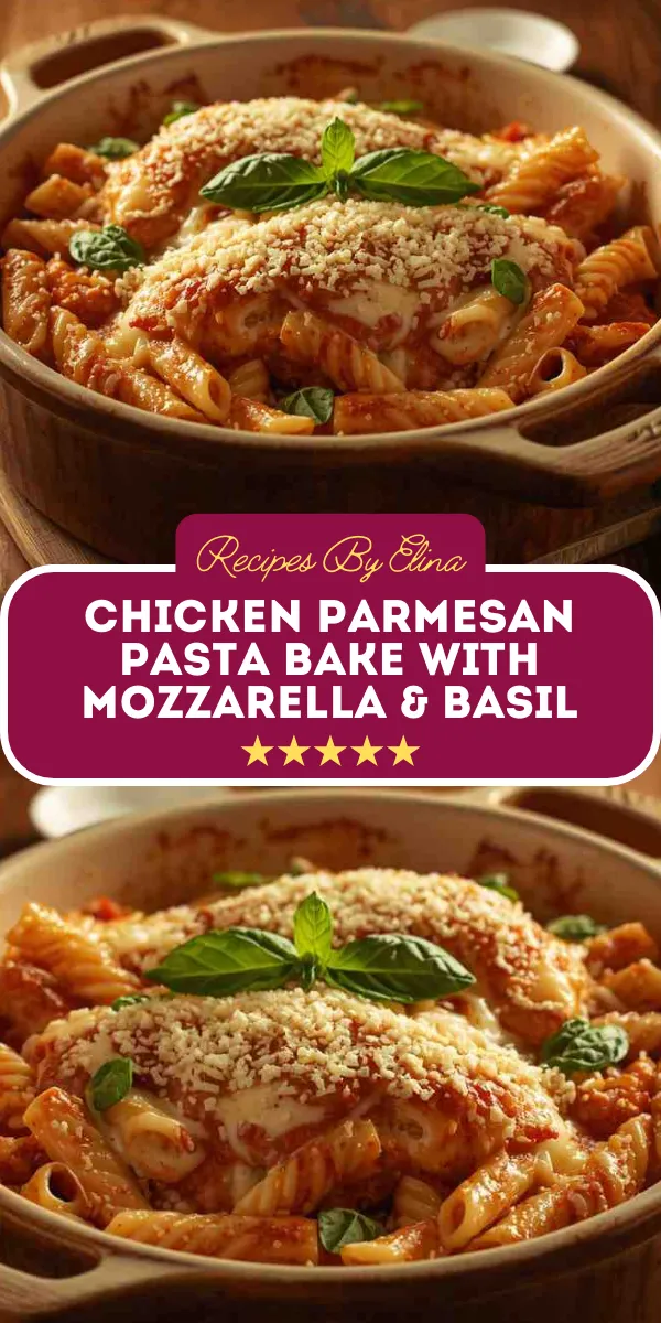 Chicken Parmesan Pasta Bake with Mozzarella & Basil