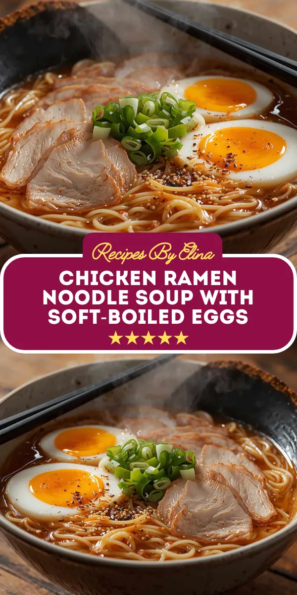 Chicken Ramen Noodle Soup with Soft-Boiled Eggs