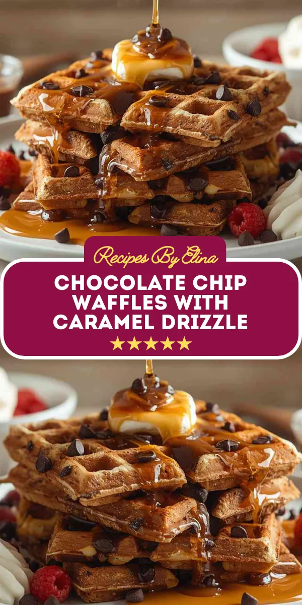 Chocolate Chip Waffles with Caramel Drizzle
