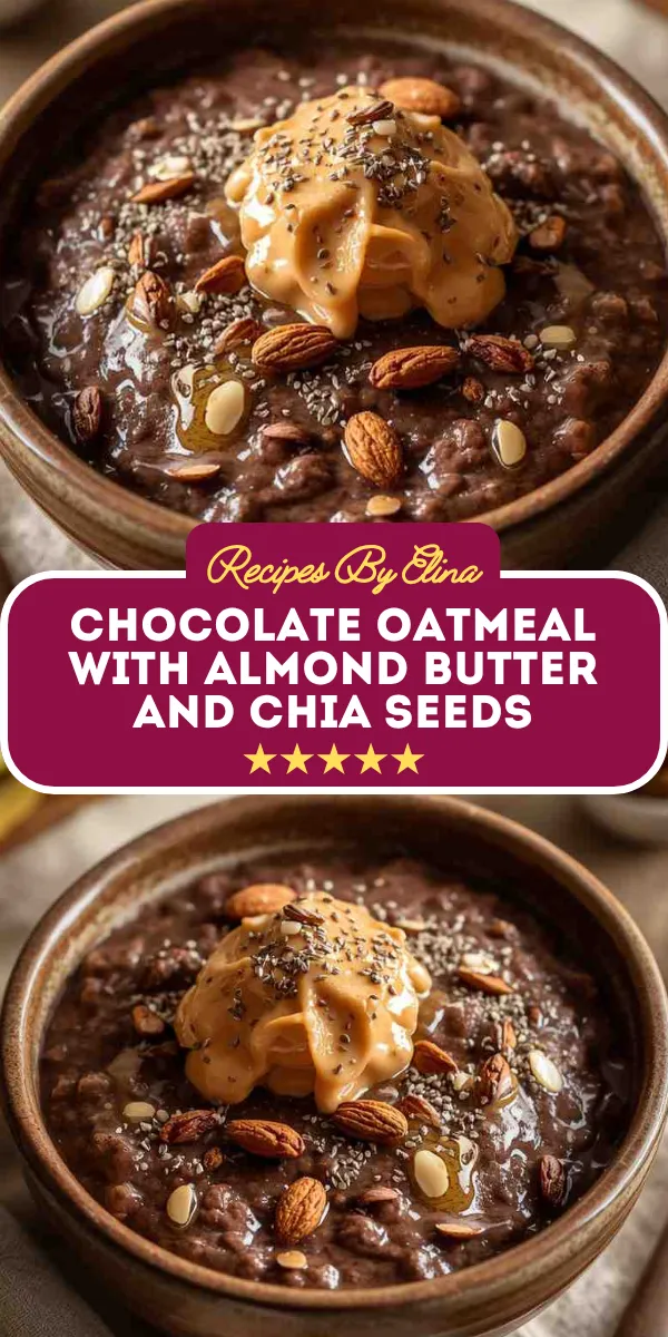 Chocolate Oatmeal with Almond Butter and Chia Seeds