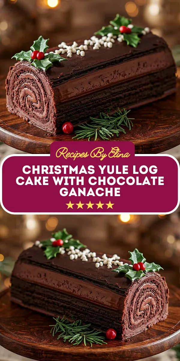 Christmas Yule Log Cake with Chocolate Ganache