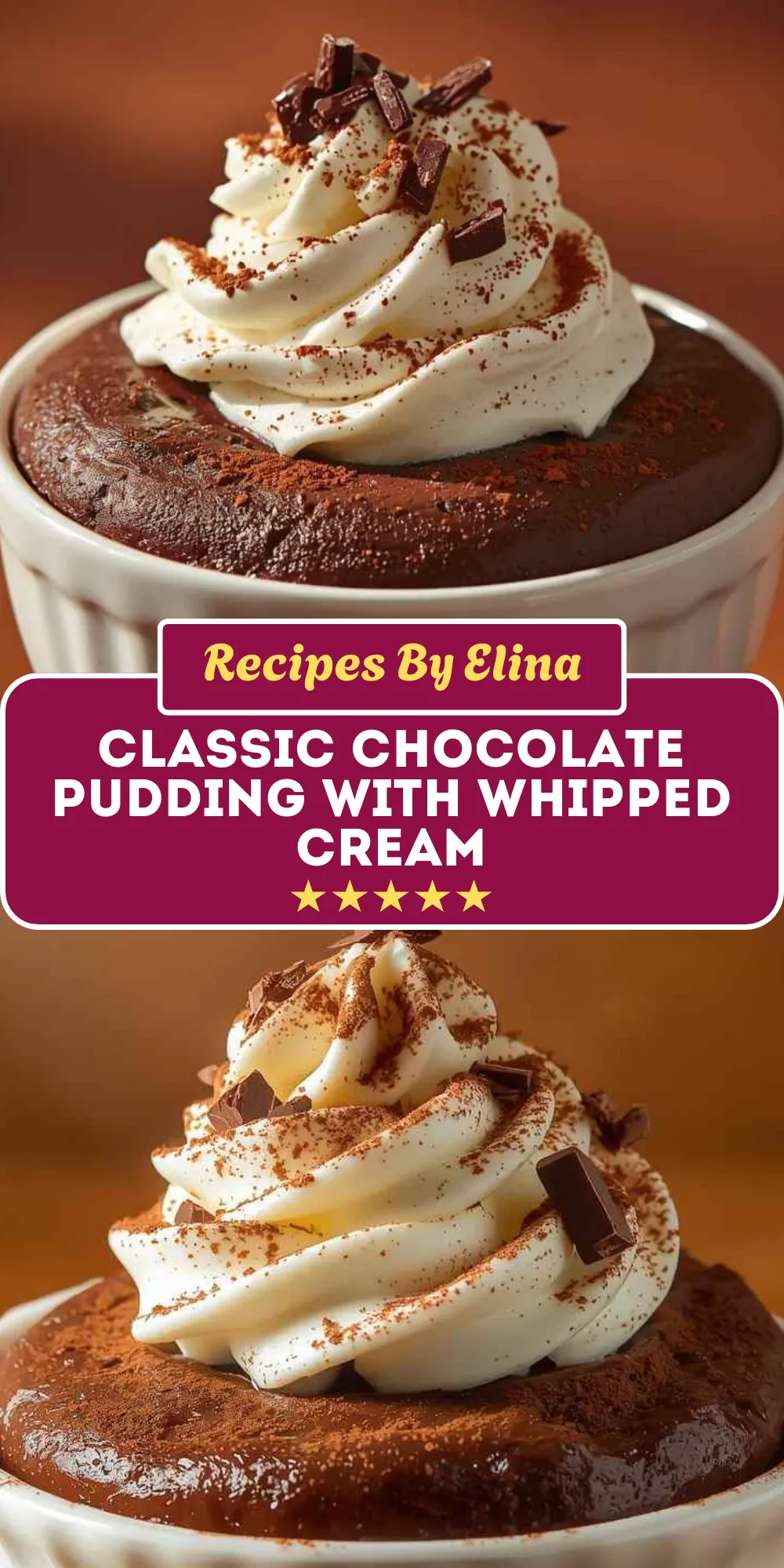 Classic Chocolate Pudding with Whipped Cream