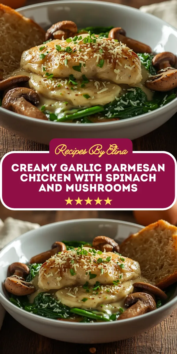 Creamy Garlic Parmesan Chicken with Spinach and Mushrooms