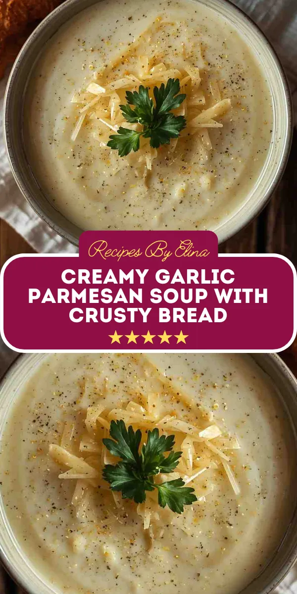 Creamy Garlic Parmesan Soup with Crusty Bread
