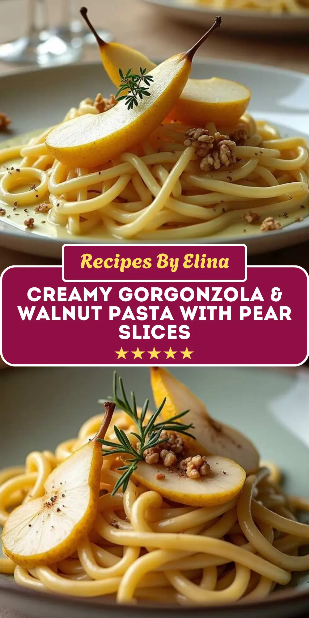 Creamy Gorgonzola & Walnut Pasta with Pear Slices