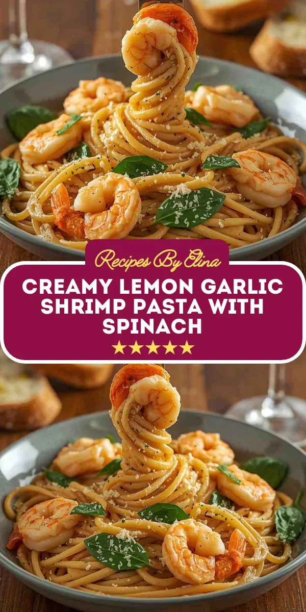 Creamy Lemon Garlic Shrimp Pasta with Spinach