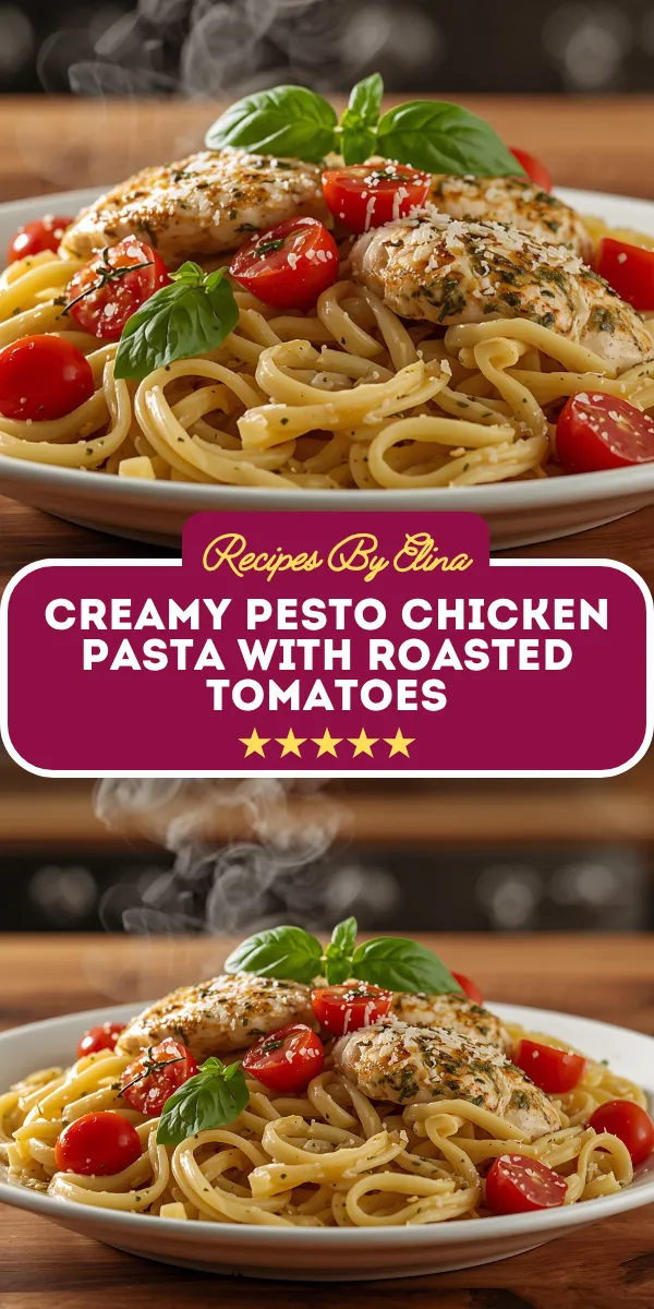 Creamy Pesto Chicken Pasta with Roasted Tomatoes