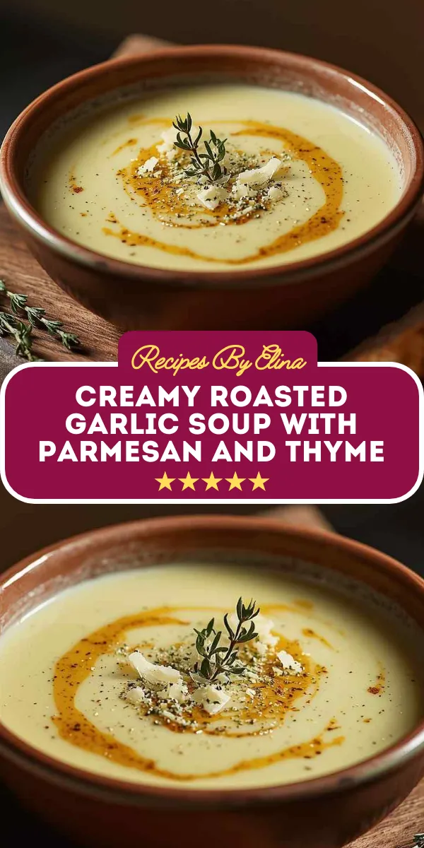 Creamy Roasted Garlic Soup with Parmesan and Thyme