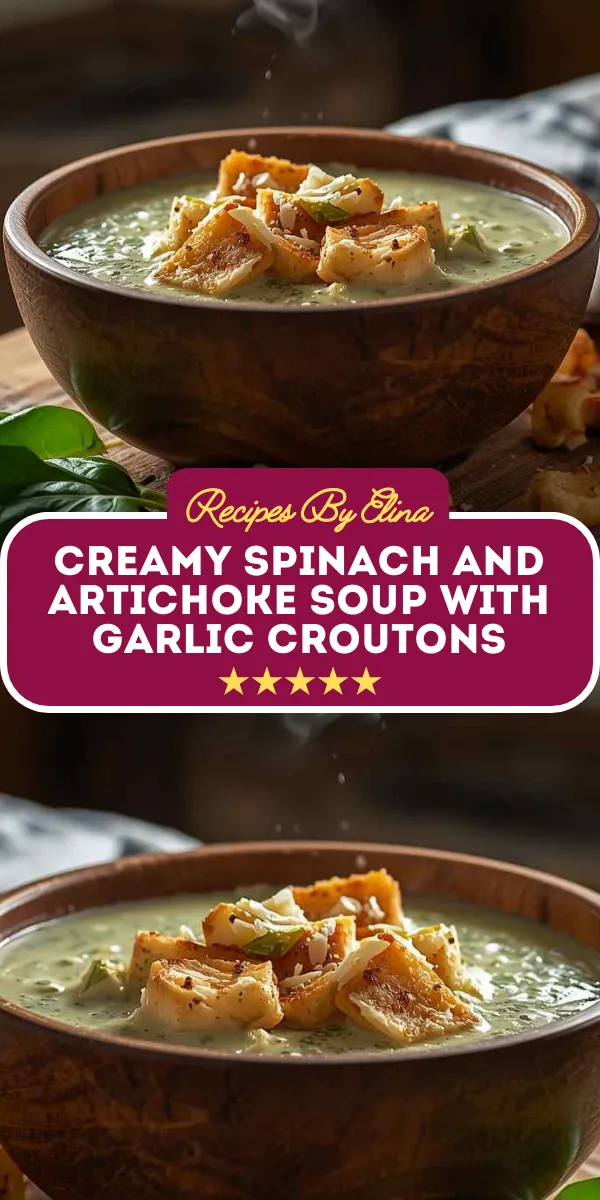 Creamy Spinach and Artichoke Soup with Garlic Croutons